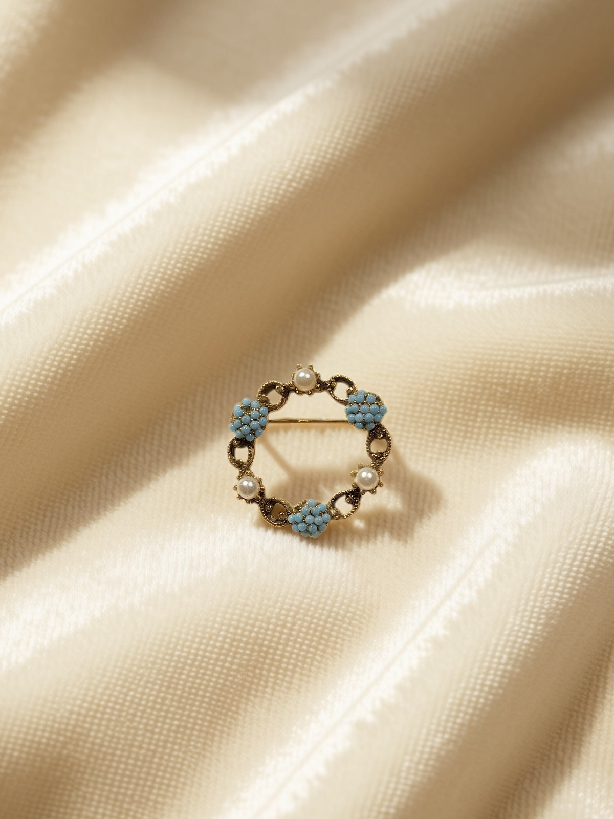 Turquoise Pearl Flower Brooch