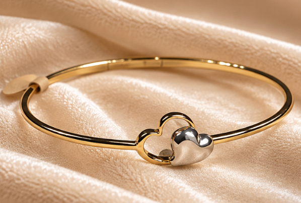 Gold Heart Charm Bangle
