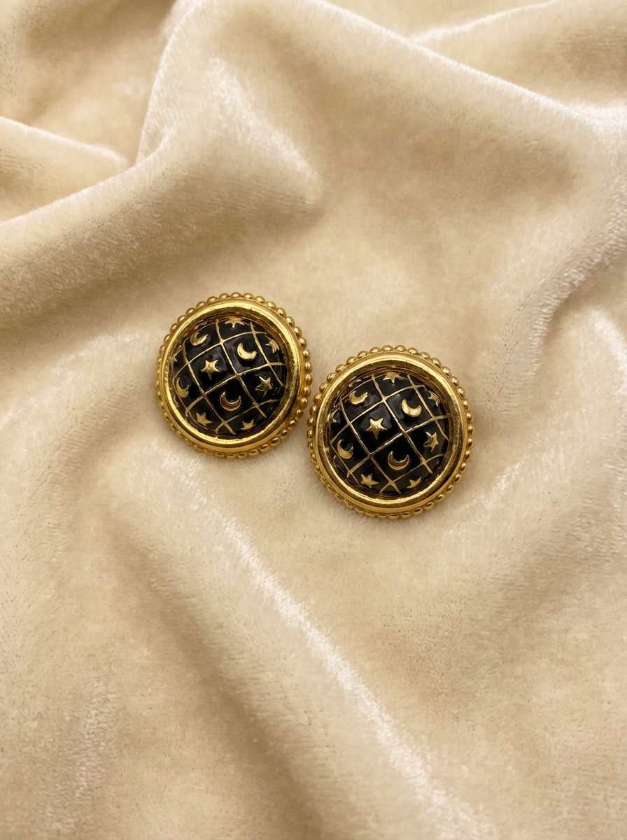 Nina Ricci Dome Sun and Moon Clip Earrings