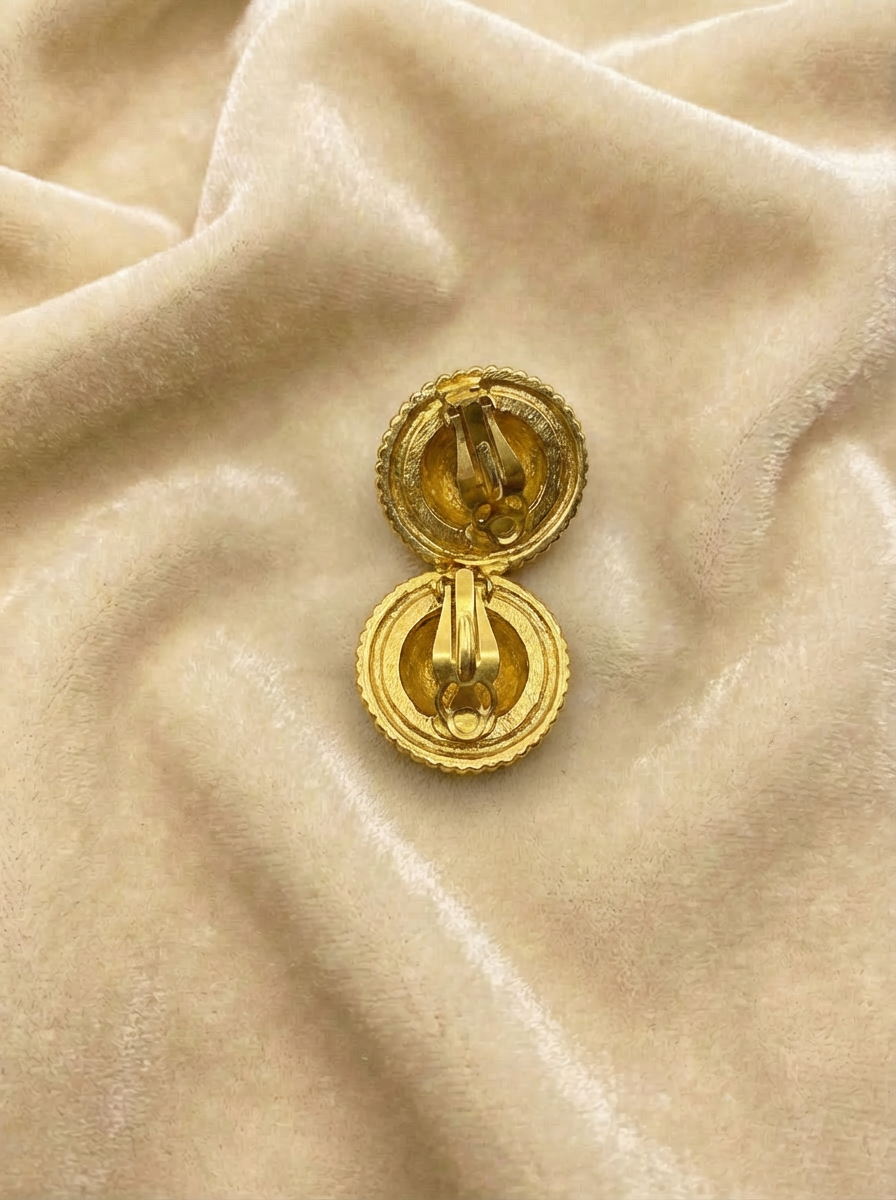 Nina Ricci Dome Sun and Moon Clip Earrings