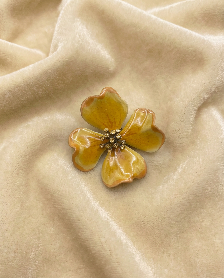 Vintage Yellow Enamel Flower Brooch
