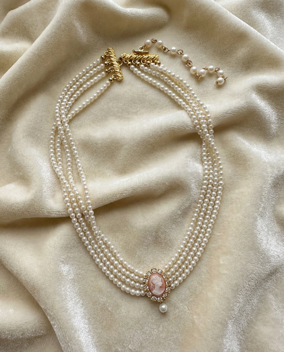 Pearl and Cameo Choker Necklace