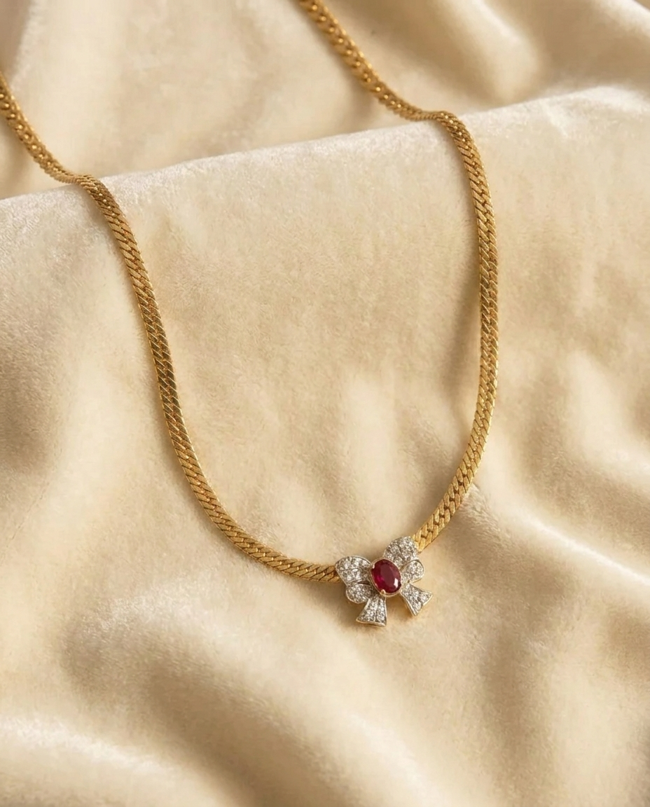 Vintage Bow and Ruby Nina Ricci Necklace