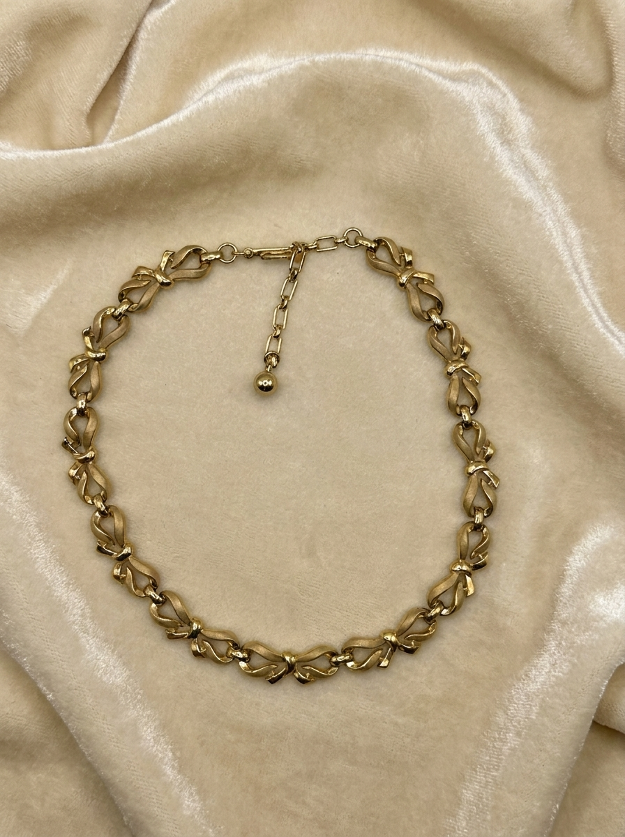 Vintage Trifari Brushed and Shiny Goldtone Necklace